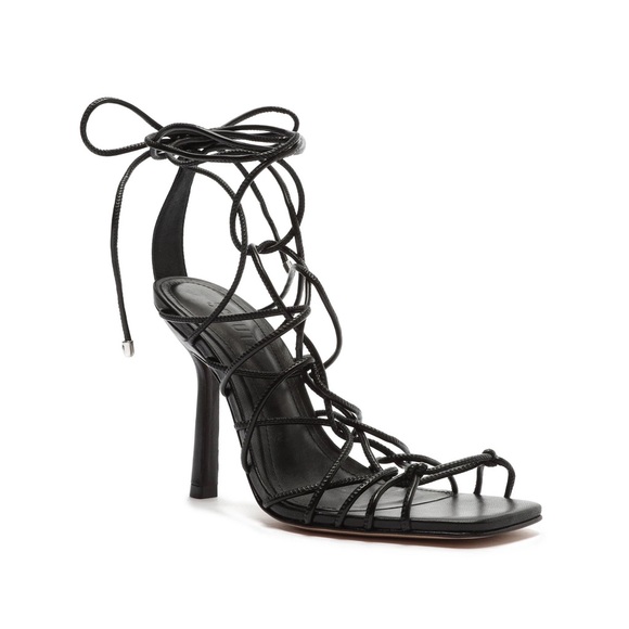 NWOB SCHUTZ Heyde Black Lace-Up Heel Sandals Size 8.5 B (runs small), Height 4” - Picture 2 of 7